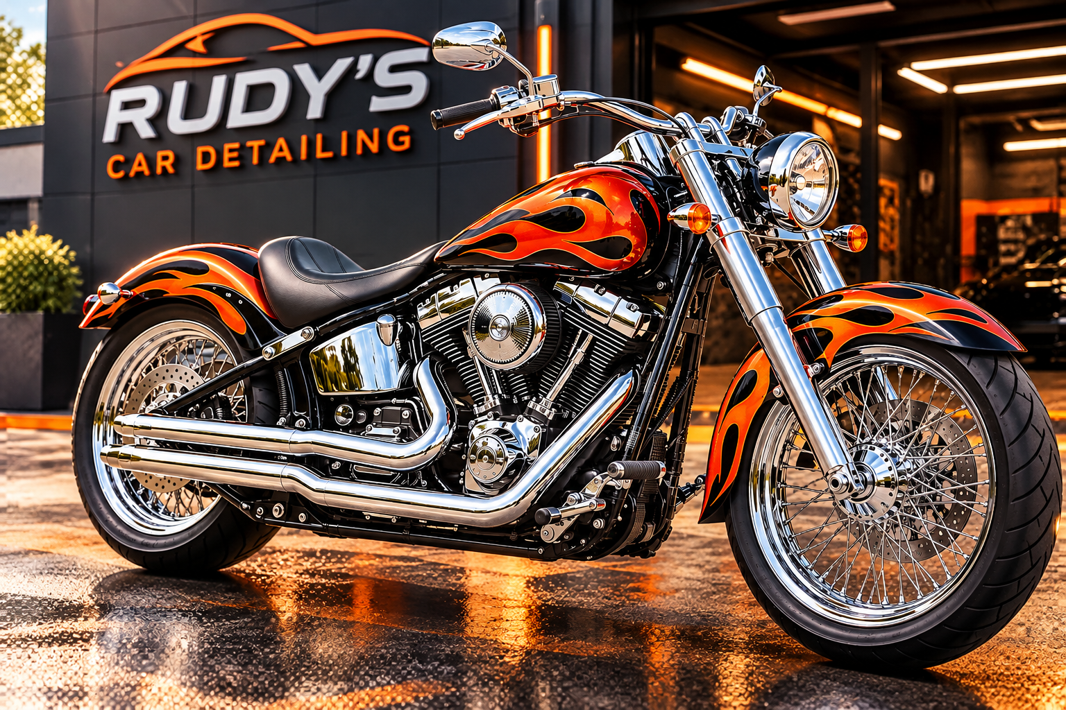 glanzende motorfiets voor rudy’s car detailing